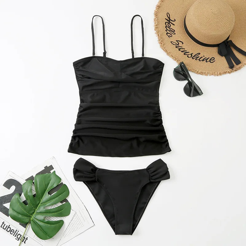 Cikini Basics-Twist Front One Piece Swimsuit for Women, Solid Color,Summer Beach Swimwear, Bathing Suit